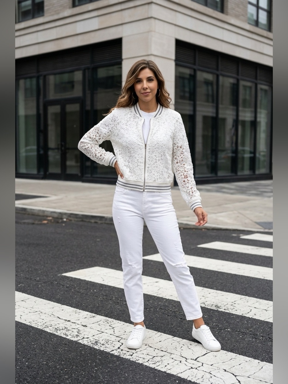 Liu Jo White Lace Bomber Jacket